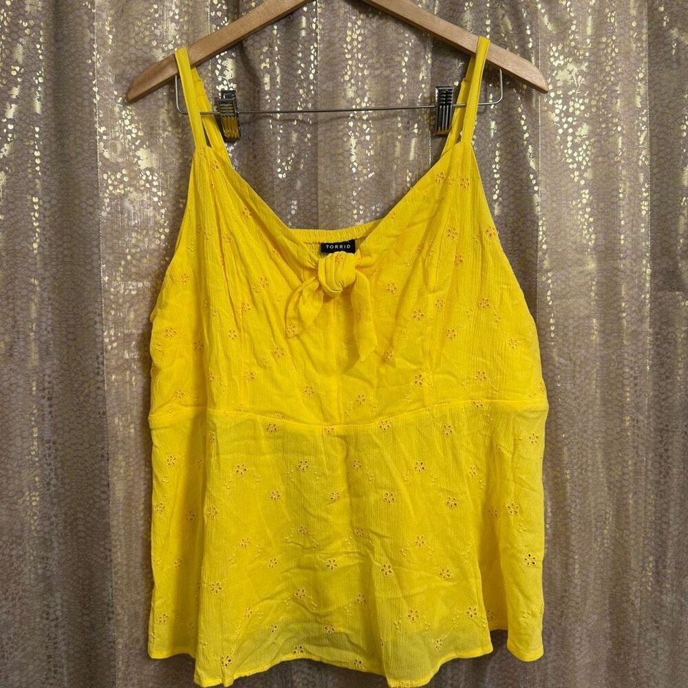Torrid Yellow Crinkle Eyelet Peplum Spaghetti Strap Tank Top 2X NWT